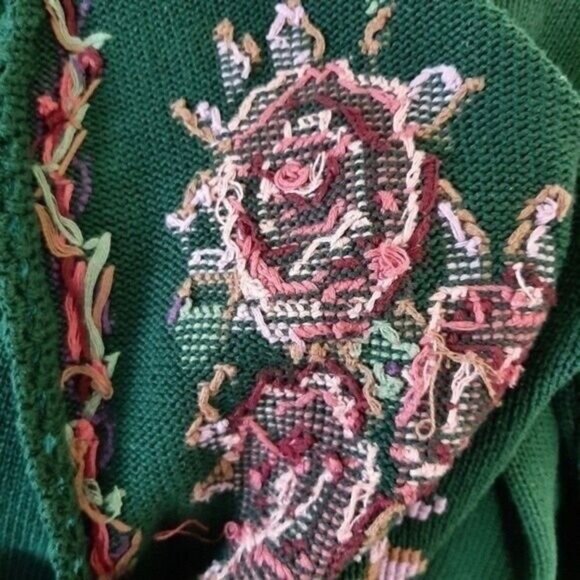 Vintage WILLOW RIDGE Cardigan Sweater Rose Flower Embroidery Sz L - Picture 8 of 9